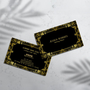 Gold Art Deco Frame On Black Business Card