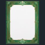 Gold Art Deco Frame on Green Letterhead<br><div class="desc">A gold frame with a fan motif on a bright,  emerald green background makes beautiful and elegant art deco letterhead paper.  Perfect for correspondence,  invitations,  and flyers.</div>