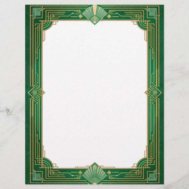 Gold Art Deco Frame on Green Letterhead (Front)