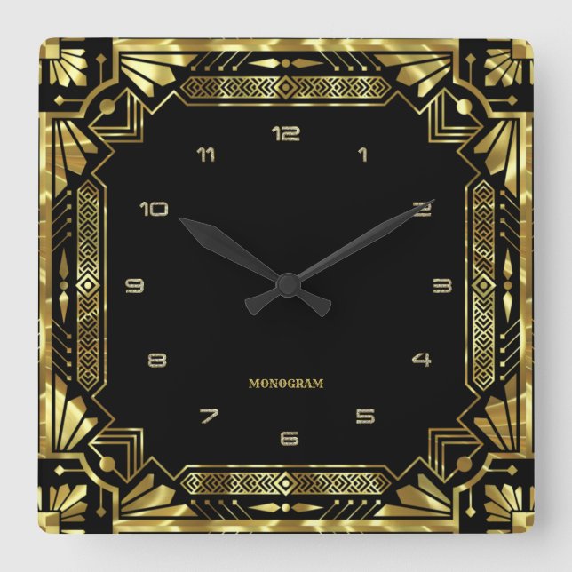 Gold Art Deco Frame Square Wall Clock (Front)