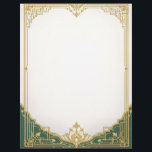 Gold Art Deco Frame with Green Bordeer Letterhead<br><div class="desc">An ornate,  gold art deco frame with a floral design contrasts with a green border at the bottom.  Beautiful,  classic,  and elegant design,  perfect for correspondence,  flyers,  and invitations.</div>
