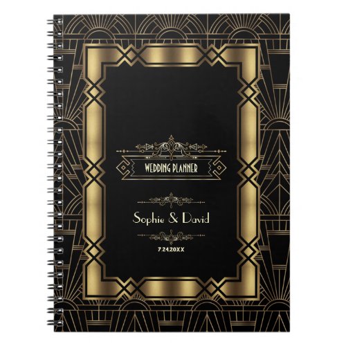 Gold Art Deco Gatsby 1920s Style Wedding Planner Notebook