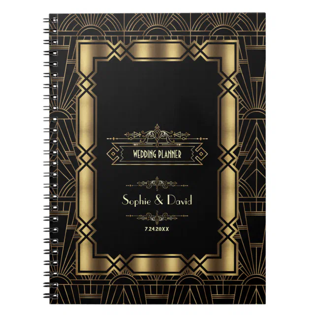 Gold Art Deco Gatsby 1920s Style Wedding Planner Notebook | Zazzle
