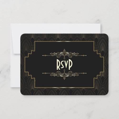 Gold Art Deco Gatsby 1920s Style Wedding RSVP