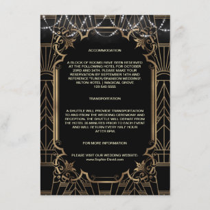 Gold Art Deco Gatsby 1920s Wedding Accommodation Enclosure Card