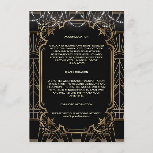 Gold Art Deco Gatsby 1920s Wedding Accommodation Enclosure Card