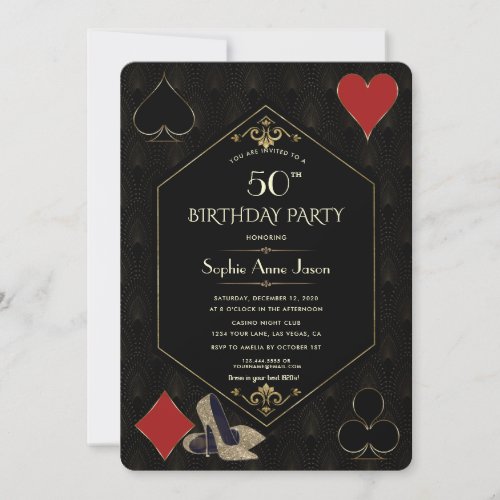 Gold Art Deco Gatsby Casino Vegas Poker Birthday Invitation