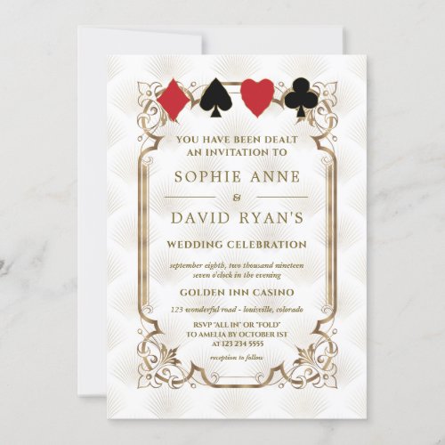 Gold Art Deco Gatsby Casino Vegas Poker Wedding  Invitation