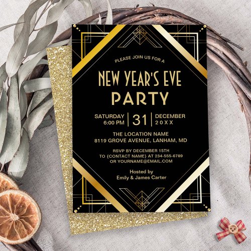 Gold Art Deco Gatsby New Years Eve Party Invite