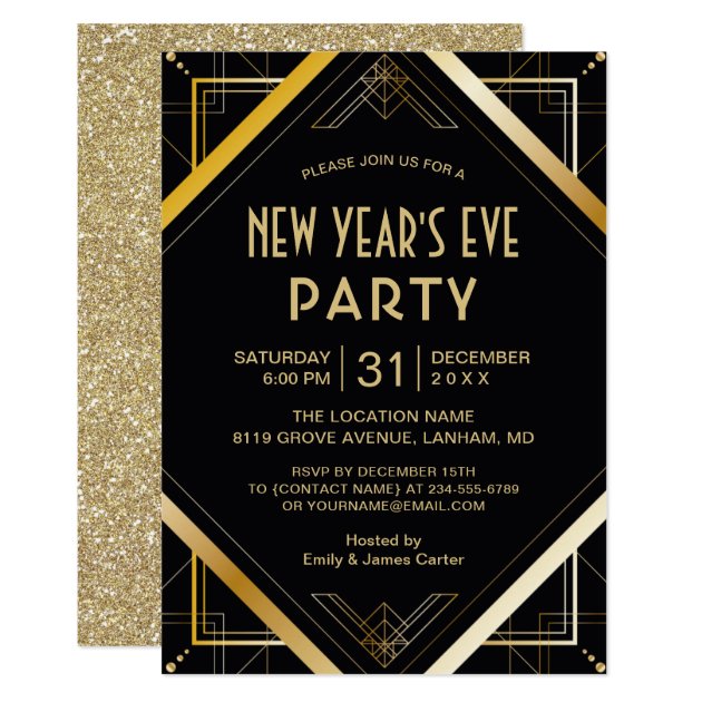 Gold Art Deco Gatsby New Years Eve Party Invite