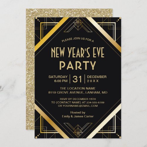 Gold Art Deco Gatsby New Years Eve Party Invite