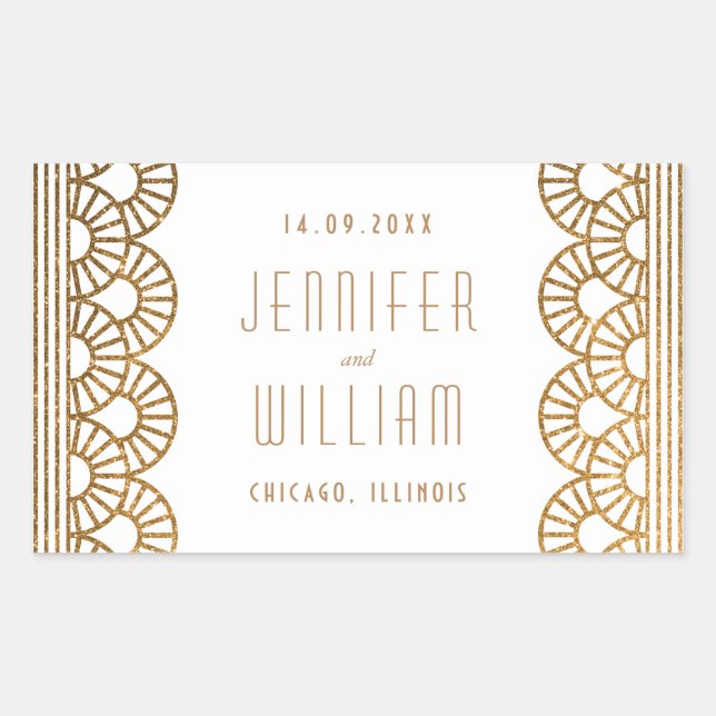Gold Art Deco Gatsby Style Custom Wedding Sticker (Front)