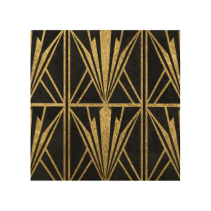 Gold Art Deco Geometric Fan Pattern Black