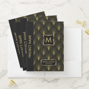 Gold Art-deco Geometric Pattern On Black Pocket Folder