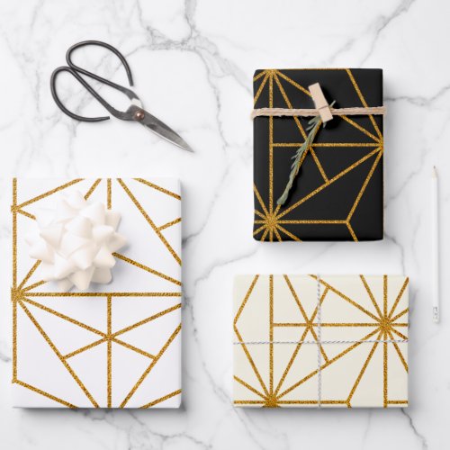 Gold art deco geometric pattern wrapping paper sheets