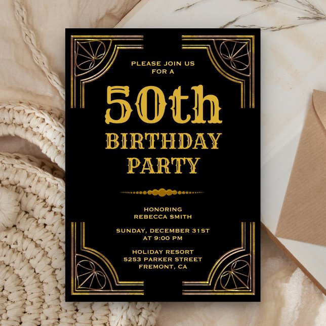 Gold Art Deco Great Gatsby Birthday Invitation (Creator Uploaded)
