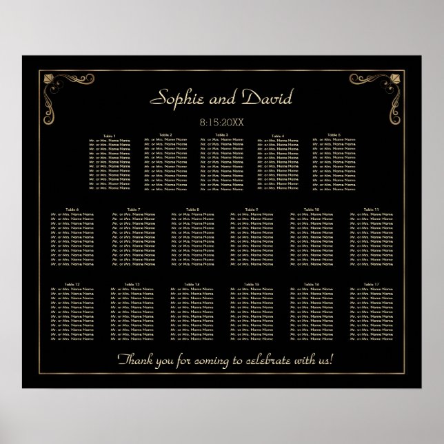 Gold Art Deco Great Gatsby Wedding Seating Chart (Front)