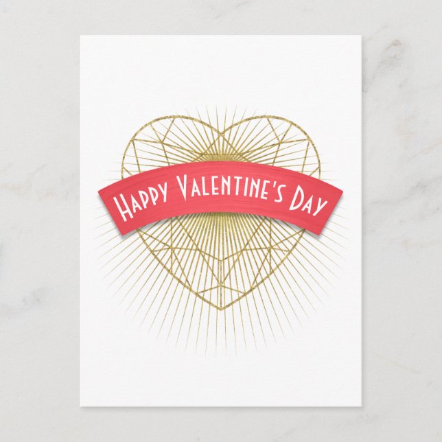Gold Art Deco Heart Valentine’s Day Holiday Postcard (Front)