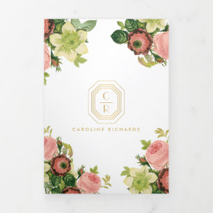 Gold Art Deco Monogram Vintage Florals Brochure