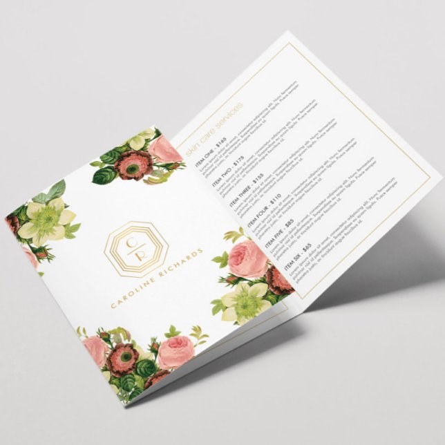 Gold Art Deco Monogram Vintage Florals Brochure (Creator Uploaded)