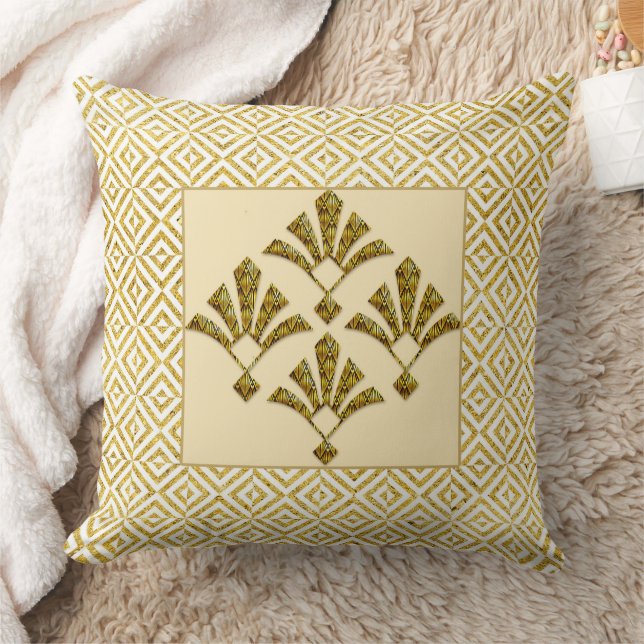 Gold Art Deco Motif   Throw Pillow (Blanket)
