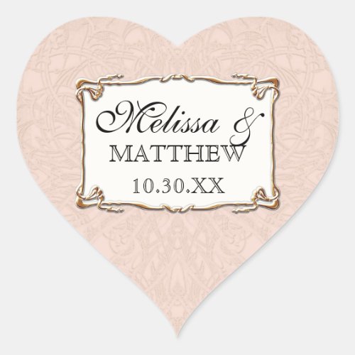 Gold Art Deco Nouveau Lace Blush Pink Wedding Heart Sticker