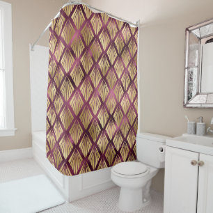 Gold Art Deco on Burgundy Shower Curtain