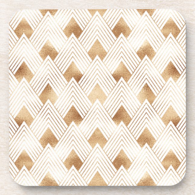 Gold Art Deco Pattern Beverage Coaster (Front)