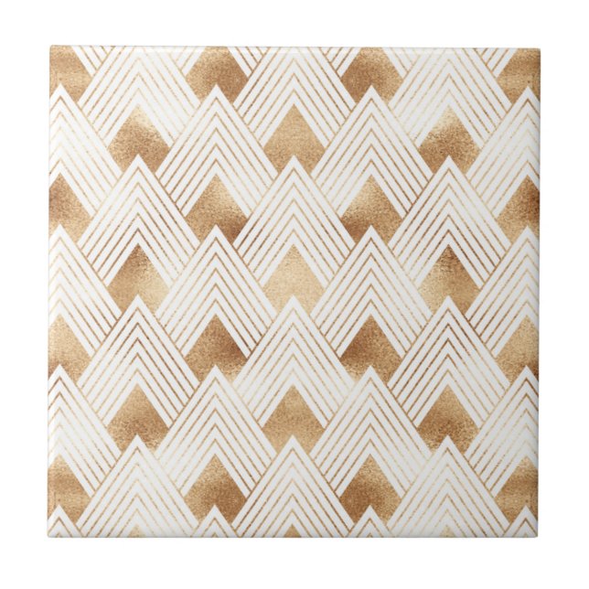 Gold Art Deco Pattern Ceramic Tile (Front)