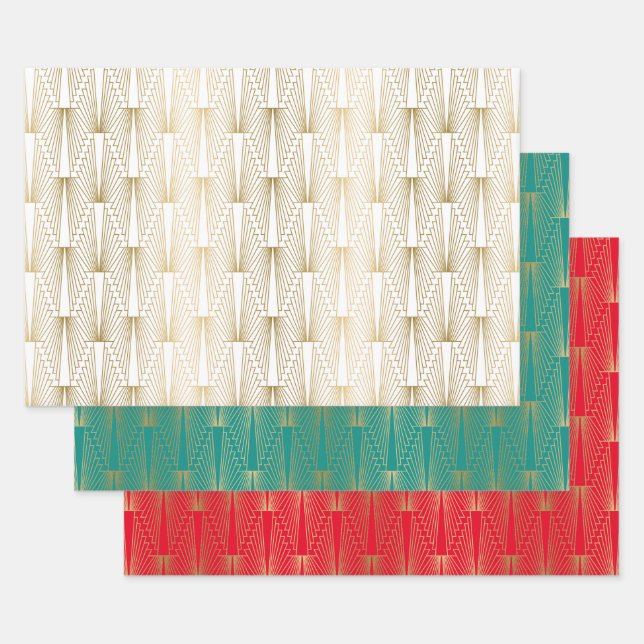 Gold art-deco pattern custom background wrapping paper sheets (Set)