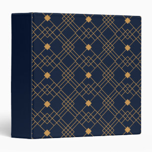 Gold art deco pattern on dark blue background 3 ring binder