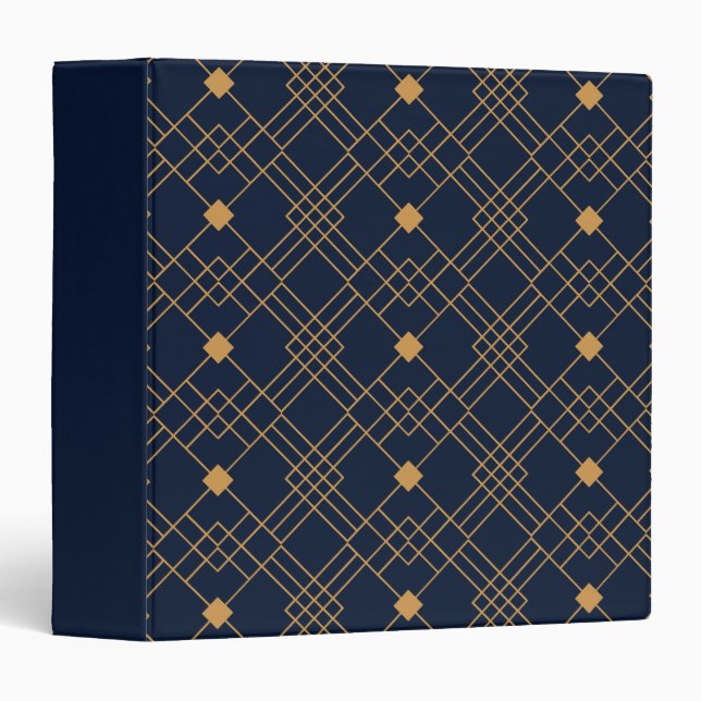 Gold art deco pattern on dark blue background 3 ring binder (Front/Spine)