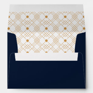 Gold art deco pattern on dark blue background envelope