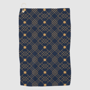Gold art deco pattern on dark blue background golf towel