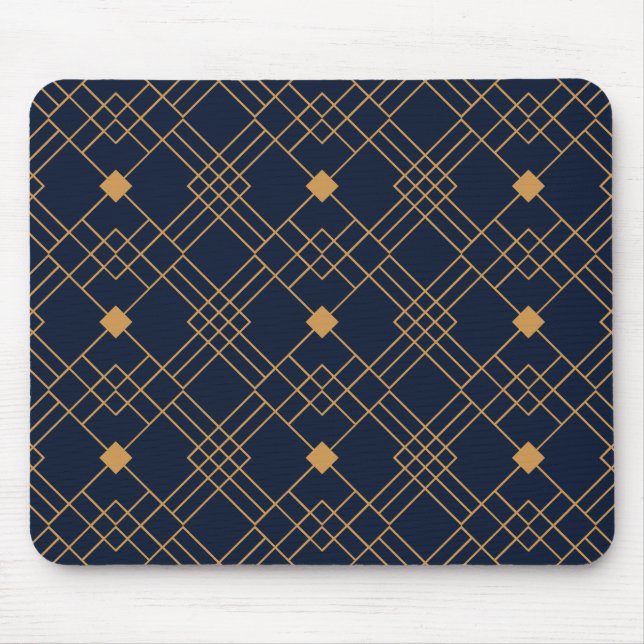 Gold art deco pattern on dark blue background mouse pad (Front)