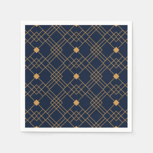 Gold art deco pattern on dark blue background napkins