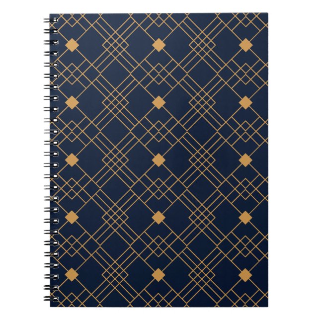 Gold art deco pattern on dark blue background notebook (Front)