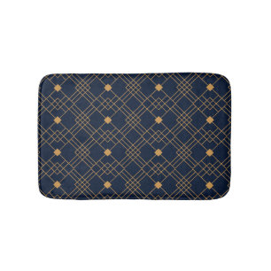 Gold art deco pattern on dark blue background squa bath mat
