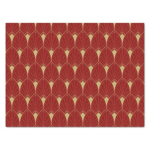 Gold Art Deco Pattern on Dark Red Background Tissue Paper