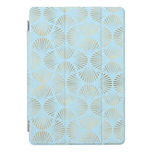 Gold Art Deco Pattern on Light Blue iPad Pro Cover