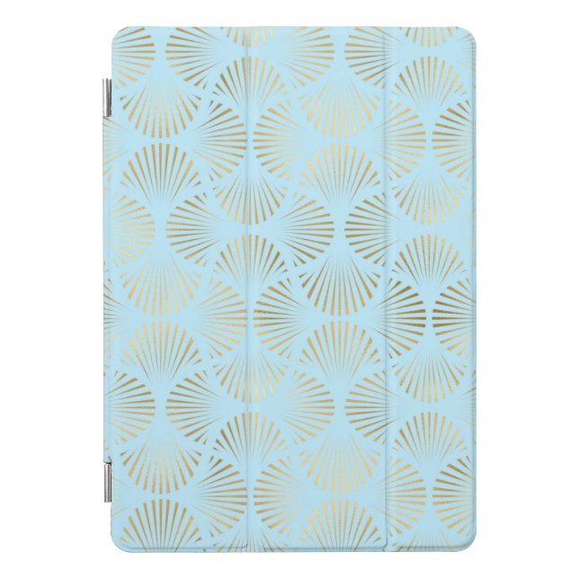 Gold Art Deco Pattern on Light Blue iPad Pro Cover (Front)