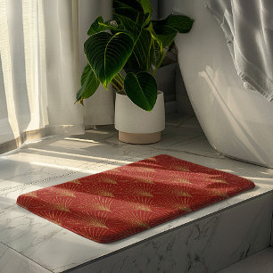 Gold art-deco pattern on red background bath mat