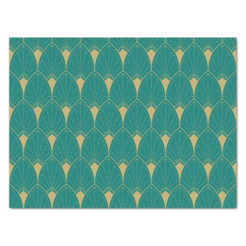 Gold Art Deco Pattern on Turquoise Background Tissue Paper