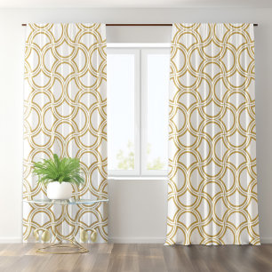Gold Art Deco Pattern On White Blackout Curtains