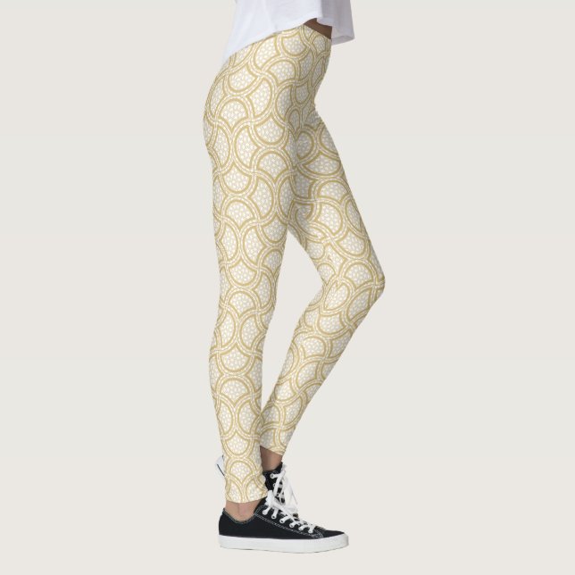 Gold Art Deco Pattern On White Leggings (Right)