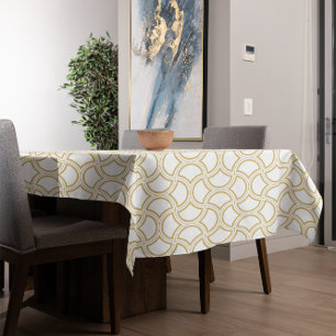 Gold Art Deco Pattern On White Tablecloth