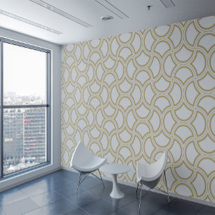 Gold Art Deco Pattern On White Wallpaper
