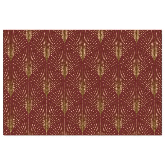 Gold ArtDeco Pattern Over Burgundy Background Tissue Paper