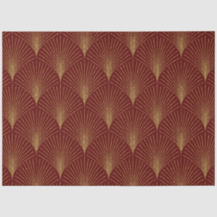 Gold Art-Deco Pattern Over Burgundy Background Tissue Paper