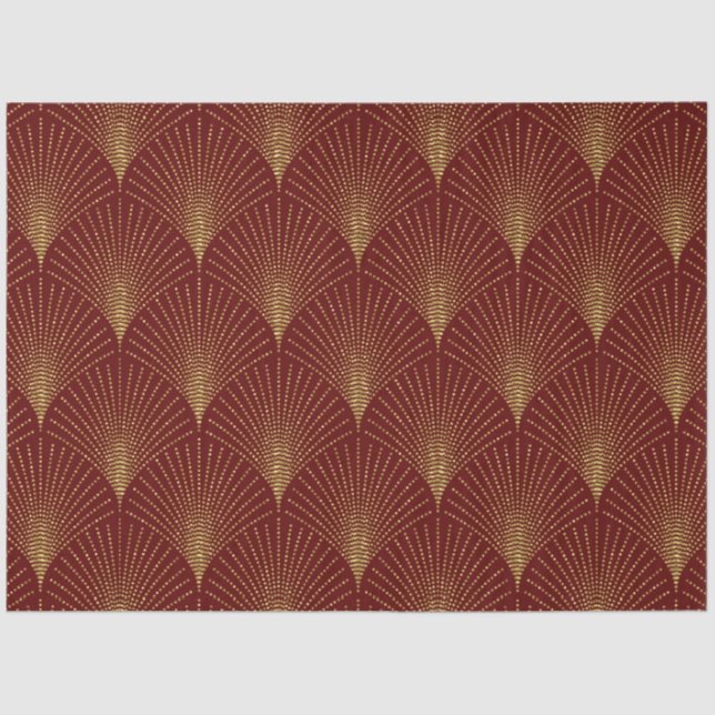 Gold Art-Deco Pattern Over Burgundy Background Tissue Paper (Front)